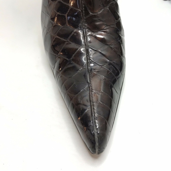 Stuart Weitzman Brown Patent Croc Booties Boots - Picture 3 of 8